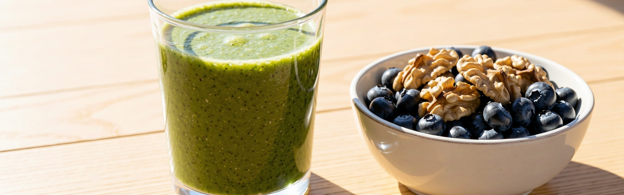 Smoothie verde și bol cu nuci